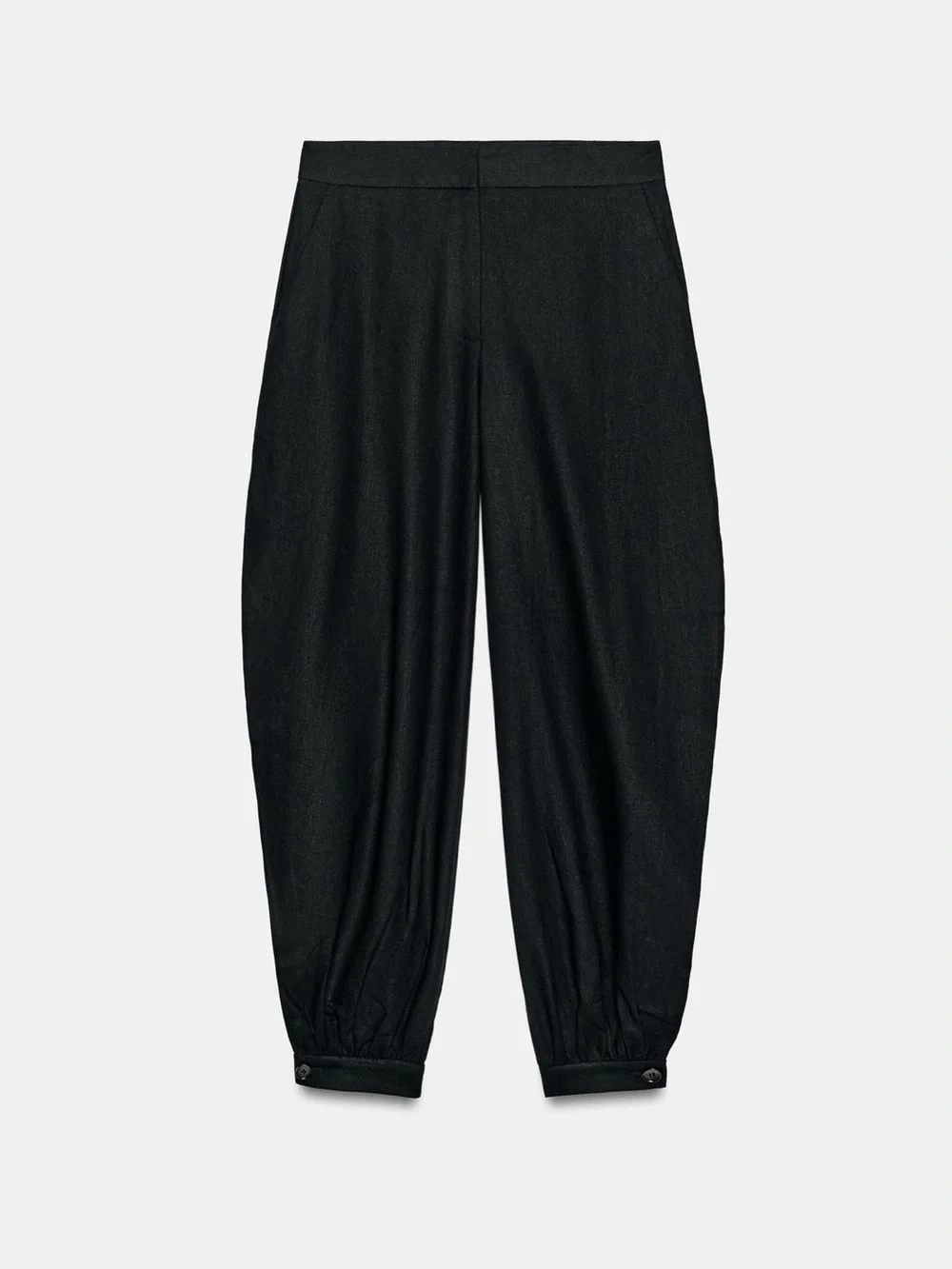NWT Zara Slit Linen Mid-Rise Pants Sz:M Black